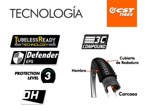 Neumatico CST GRAVATEER 27.5x2.50 Tubeless Triple Compuesto - 60 TPI Black.