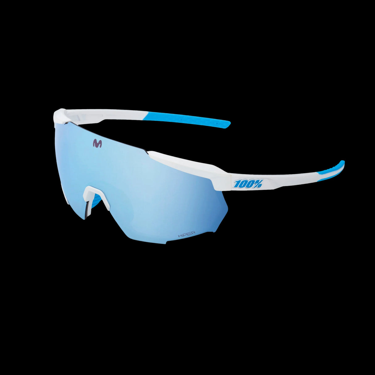 Lentes Ciclismo 100% Racetrap 3.0 Movistar Team White - Hiper Blue Multilayer Mirror Lens