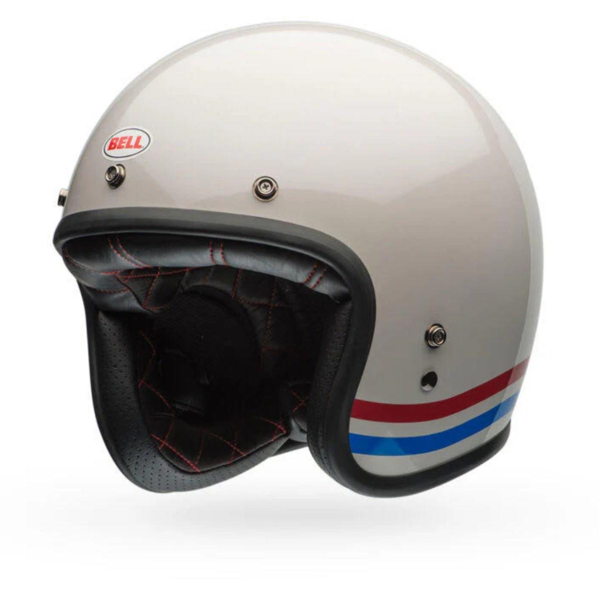 Casco Moto Calle Custom 500 Stripes Pearl Certificado QR Bell