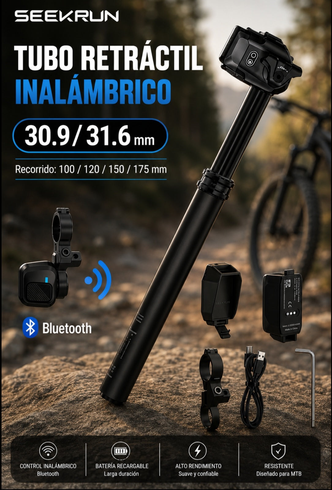 Tubo retráctil inalámbrico | SEEKRUN S8 | Medidas 30,9 y 31,6