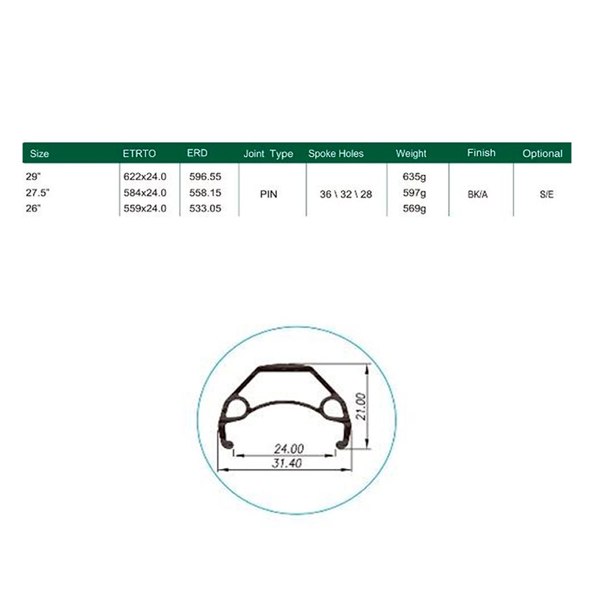 Llanta Weinmann Discbull 26" Ojetillos 36H Schrader Negro