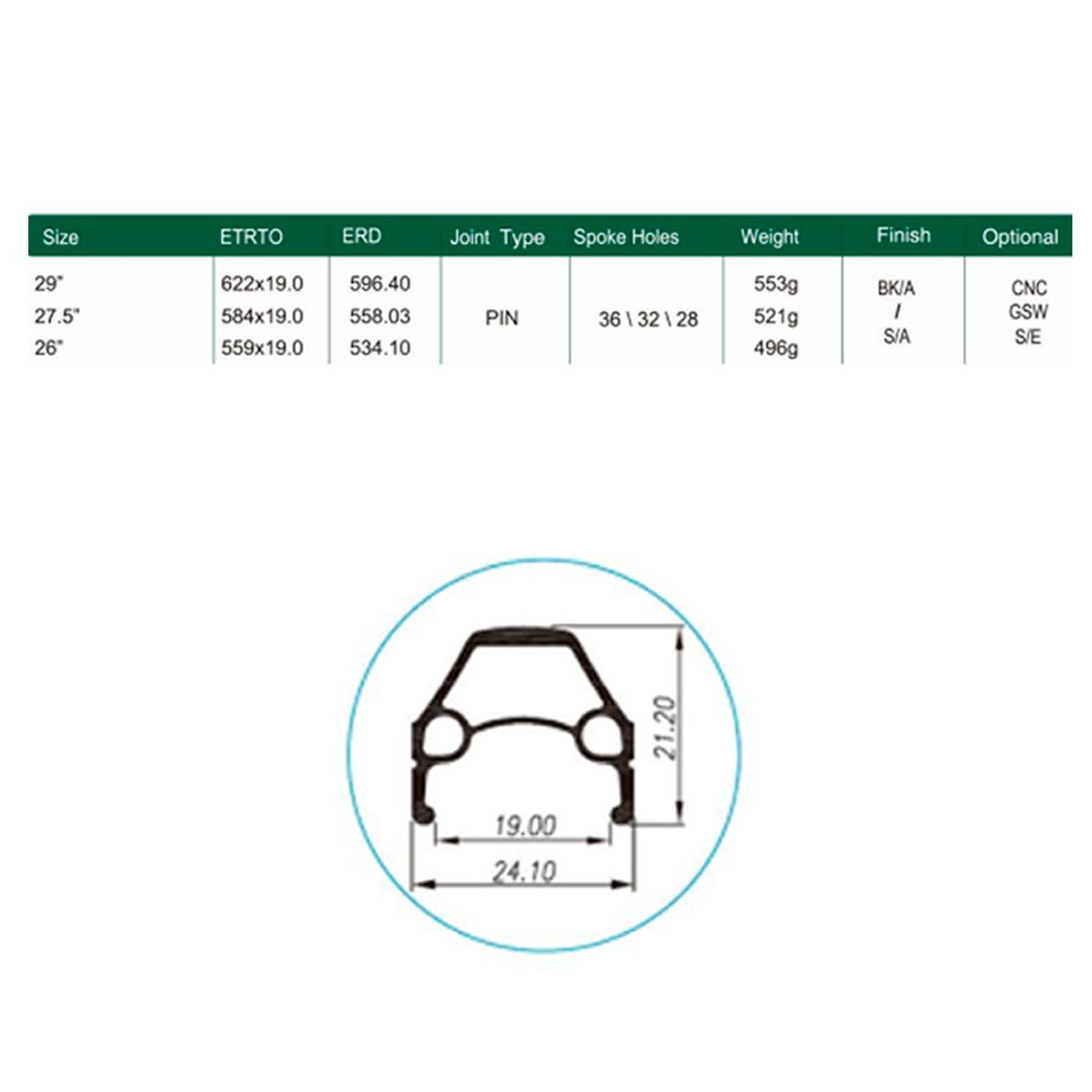 Llanta Weinmann ZAC2000 26" Ojetillos CNC 36H Schrader Negro