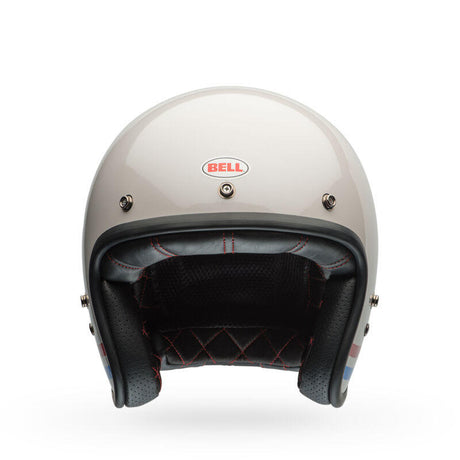 Casco Moto Calle Custom 500 Stripes Pearl Certificado QR Bell